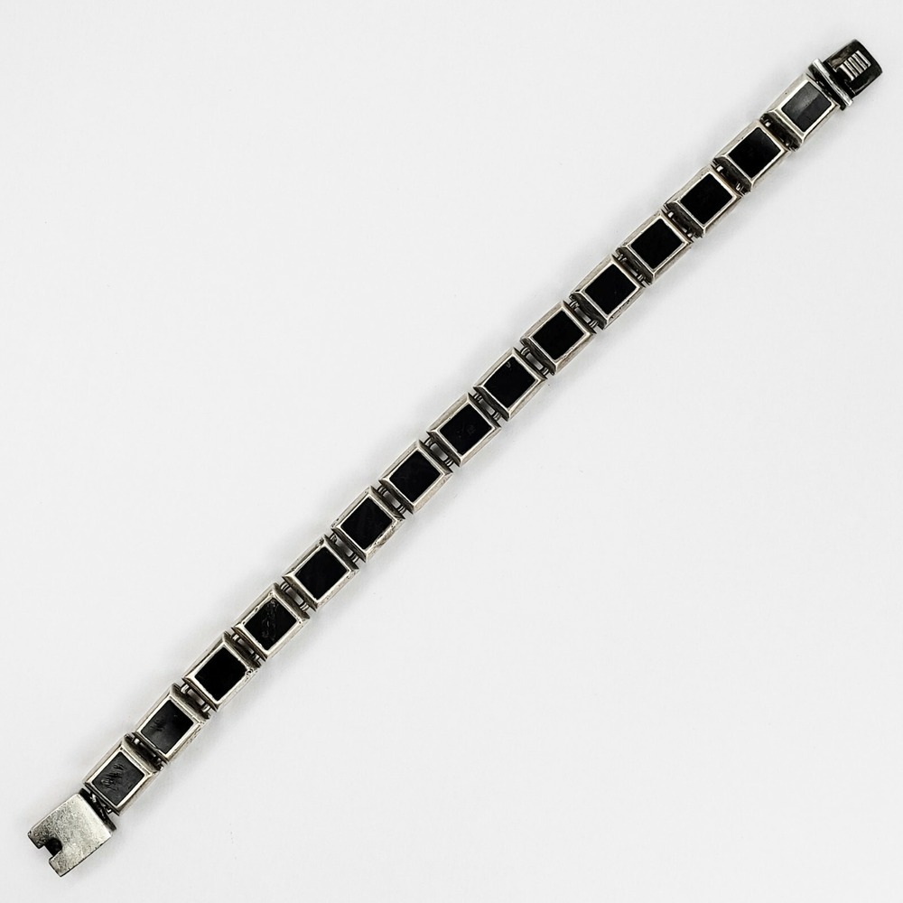 Vintage Sterling Silver 925 Weiss Link Bracelet Black Lucite Squares - Picture 3 of 11